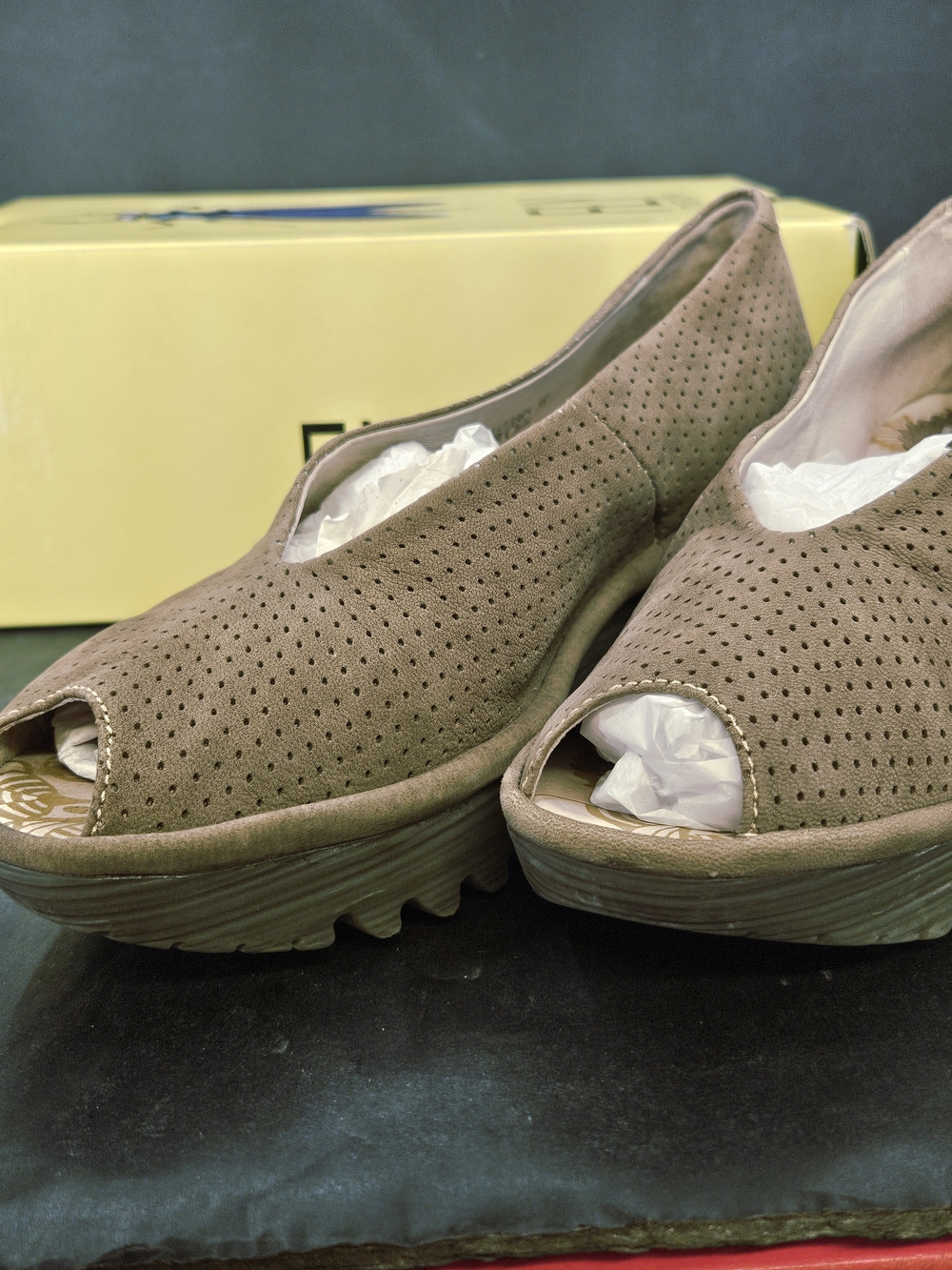 Fly London Taupe Perforated Suede Ballet Flats - Picture 3 of 7